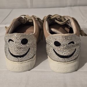 Lola Cruz Tan Smiley Face Wink Leather Sneakers Sz 39